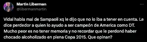 El mensaje de Martín Liberman contra Arturo Vidal.