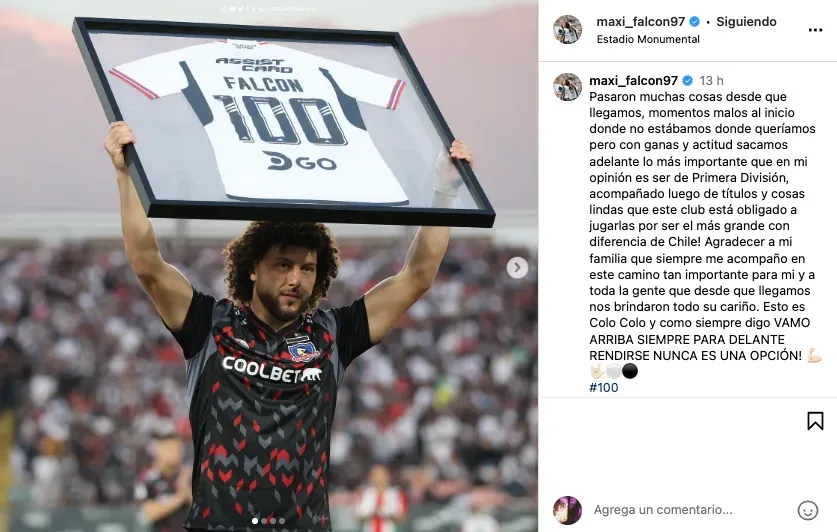 El mensaje de Maximiliano Falcón en su centenario en Colo Colo.