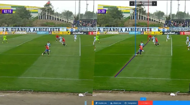 La imagen televisa y que posteriormente mostró el VAR en el gol anulado de Unión Española. | Foto: Captura.