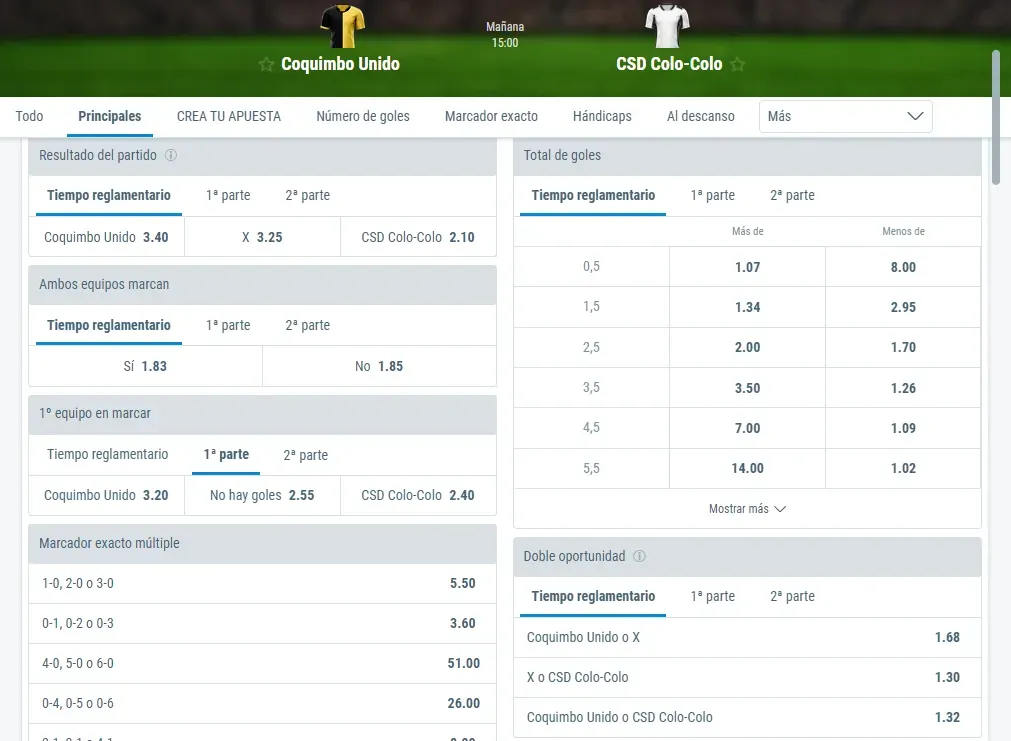 Las cuotas de este interesante partido del Campeonato Nacional 2023 entre Coquimbo Unido vs Colo Colo. Foto: Sportingbet.