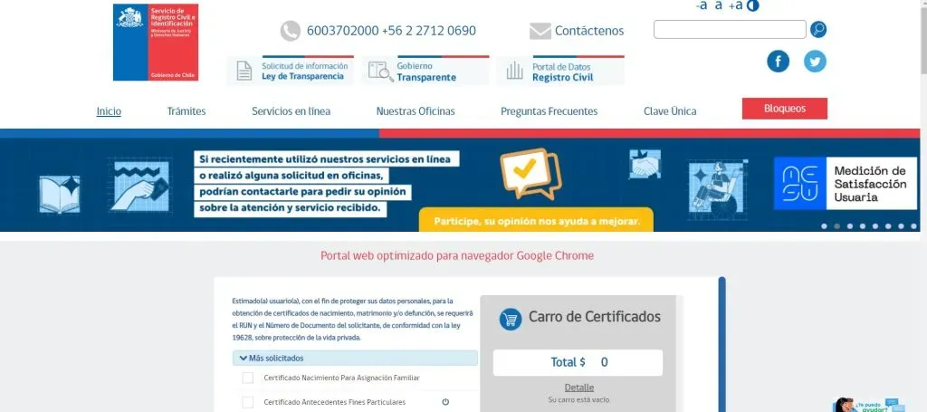 Así es el sitio web real del Registro Civil