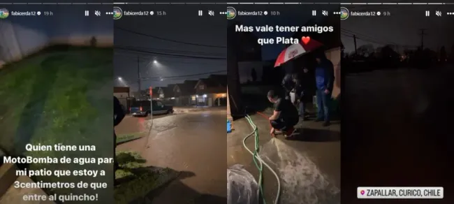 Las historias que subió Fabián Cerda por las fuertes lluvias en Curicó. | Foto: Captura.