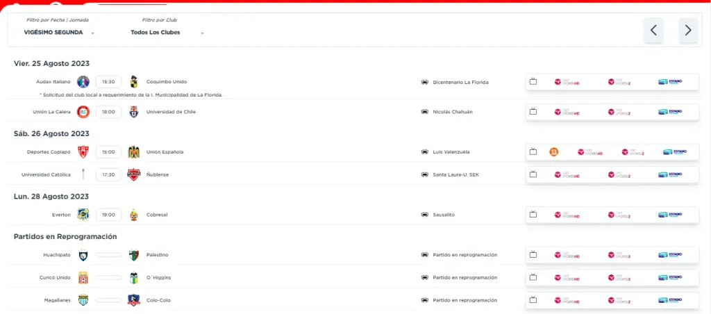 Tres duelos suspendidos en la página oficial del torneo nacional.