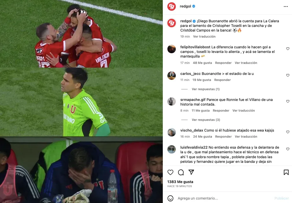 La Calera vence a la U y los hinchas se hacen sentir. Foto: Instagram RedGol.