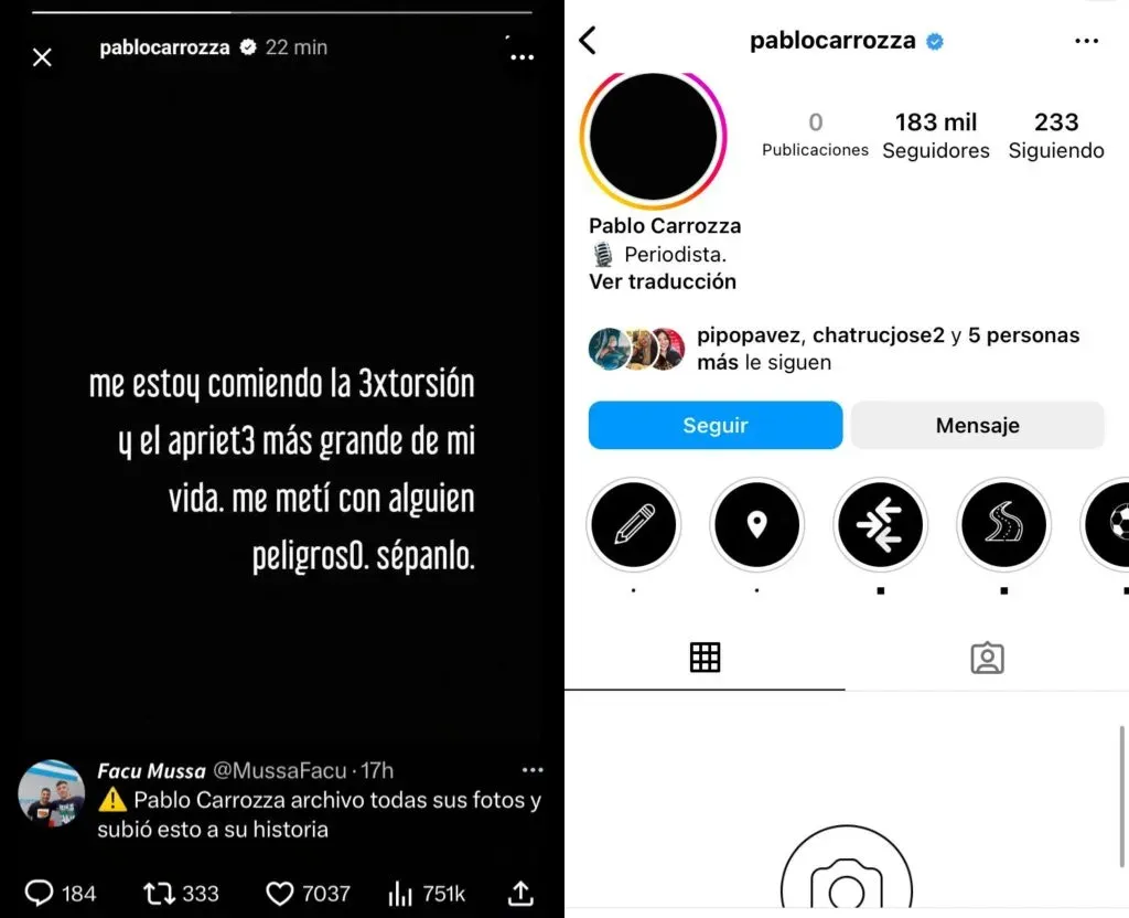 El mensaje de Carrozza a través de Instagram.