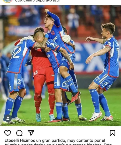 La publicación de Toselli en Instagram tras el triunfo de Universidad de Chile. | Foto: Captura.