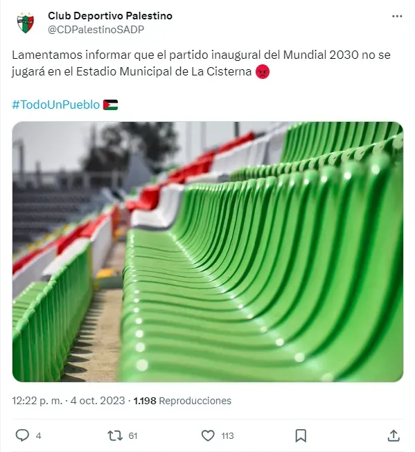 El ingenioso posteo contra la FIFA (@CDPalestinoSADP)