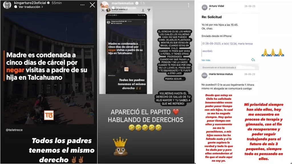 Los mensajes de Arturo Vidal y Marité Matus.