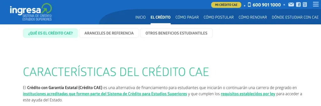 Plataforma del Crédito CAE de Ingresa.