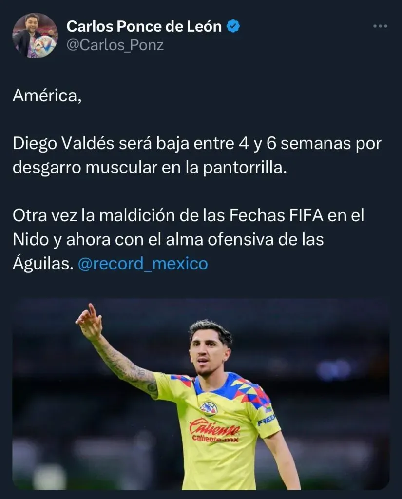 La confirmación por lesión de Diego Valdés (@Carlos_Ponz)