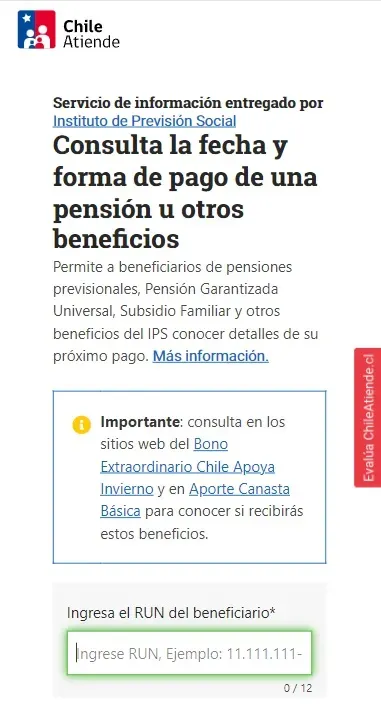 Así se ve la plataforma de ChileAtiende para consulta la fecha de pago de beneficios como el Bono por Formalización | Foto: www.chileatiende.gob.cl