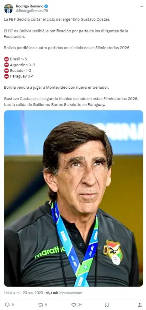 La noticia de la salida de Costas en Bolivia (@RodrigoRomano76)