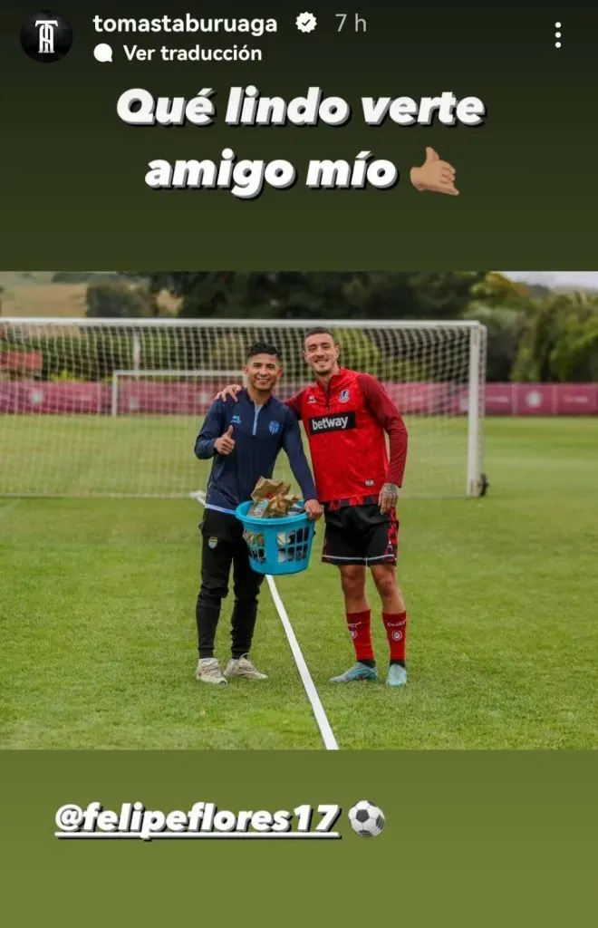 Felipe Flores y Tomás Asta-Buruaga se reencontraron en un amistoso en medio del receso del Campeonato Nacional. (Captura Instagram).