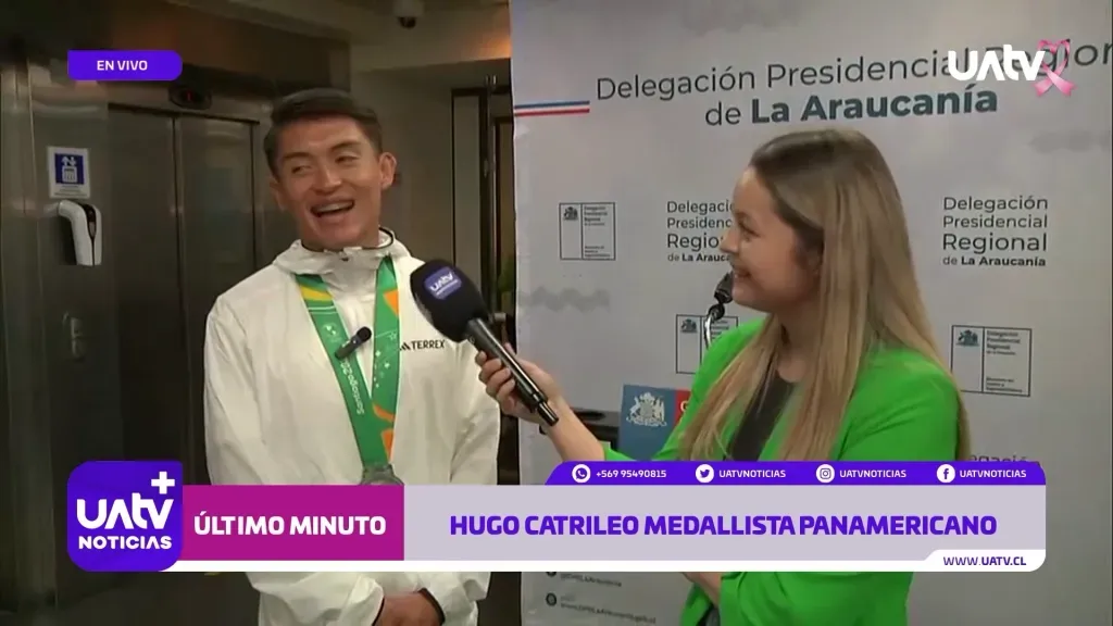 Hugo Catrileo, el fondista chileno que conquistó una medalla de plata en el maratón masculino de los Panamericanos Santiago 2023. (Captura UATV Noticias).