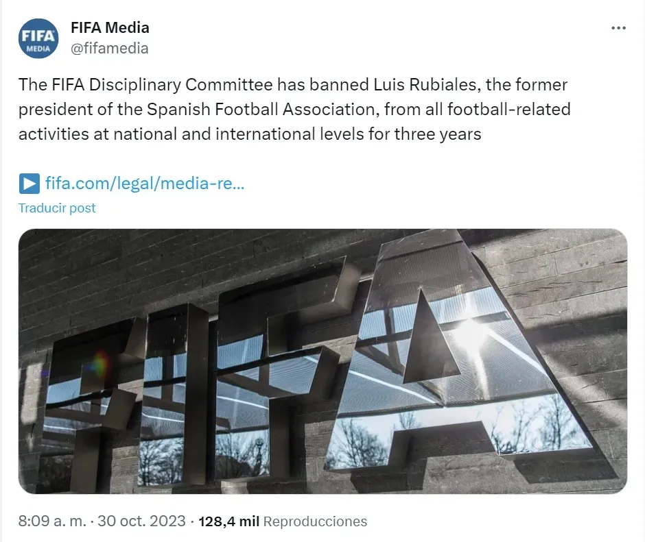 La decisión oficial sobre Rubiales (@FIFAMedia)