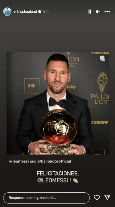 El mensaje de Erling Haaland a Lionel Messi. Foto: Instagram.