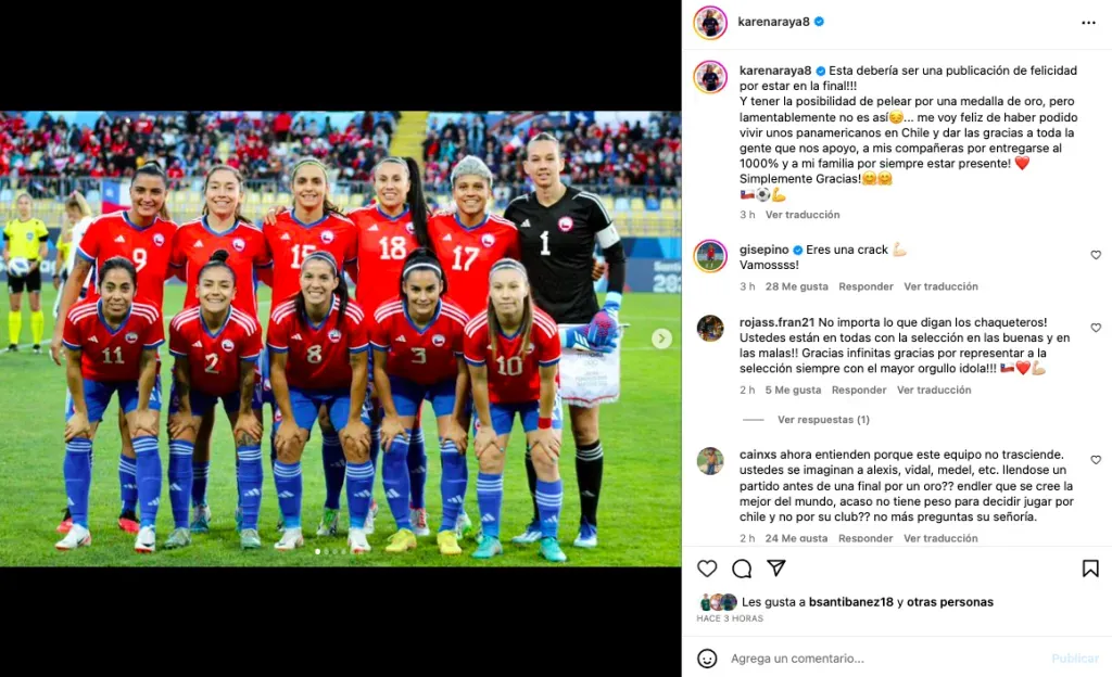 El mensaje de Karen Araya confirmando su salida de Chile. Foto: Insagram.