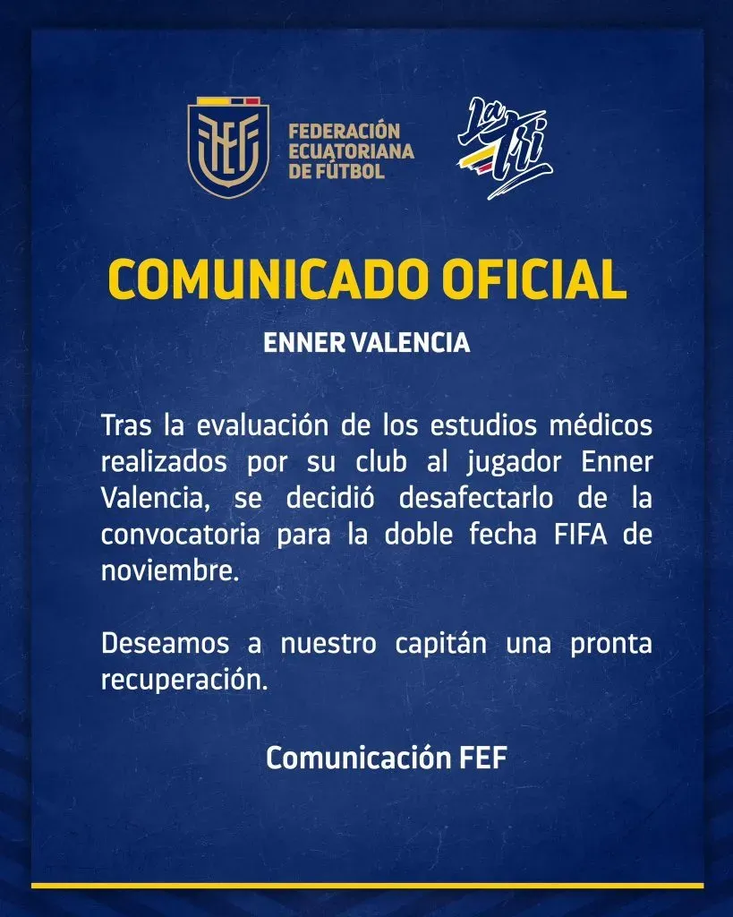 El comunicado de la FEF por el caso Enner Valencia.