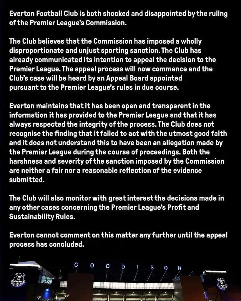 El comunicado tras la sanción de Premier League (@Everton)
