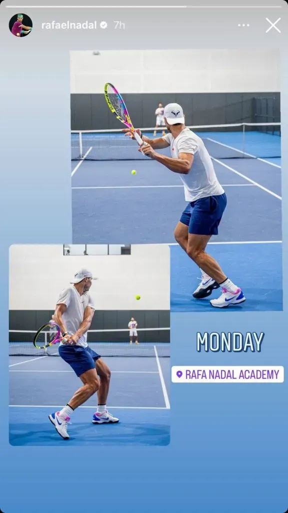 Rafael Nadal compartió una historia en Instagram de sus entrenamientos pensando en su regreso al circuito ATP tras un año fuera.