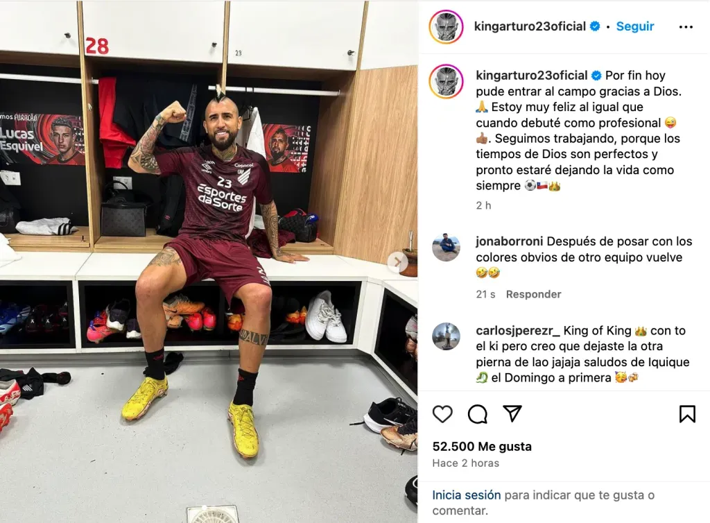 Arturo Vidal celebró haber vuelto a los entrenamientos este martes. | Foto: Captura Instagram kingarturo23oficial