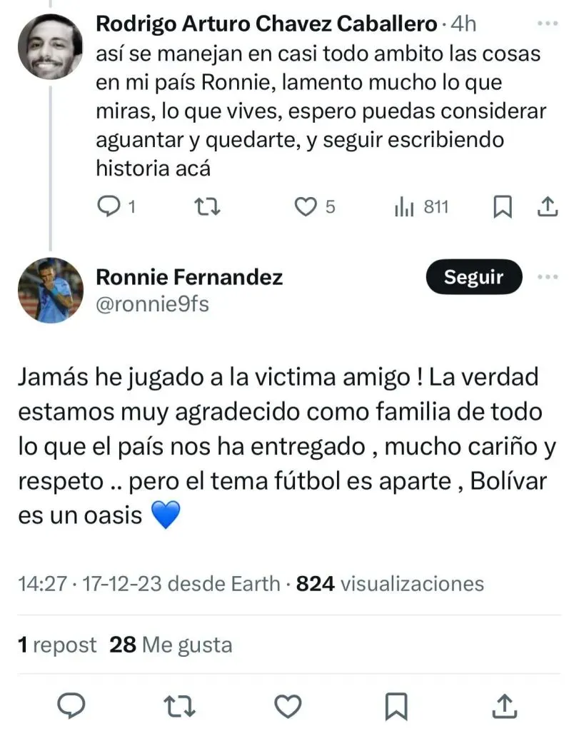 El diálogo de Ronnie Fernández con un seguidor.