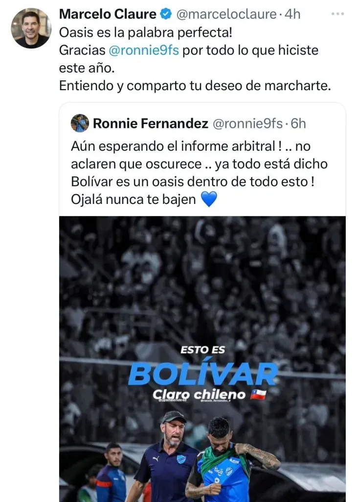 El comentario del presidente del Bolívar sobre la salida de Ronnie Fernández.