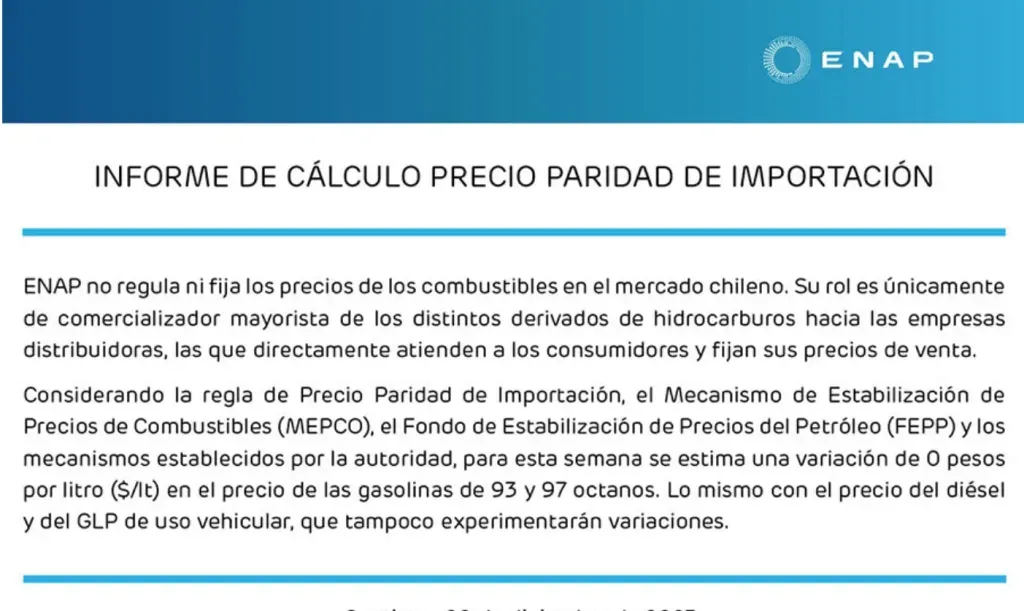 Informe combustibles de ENAP 20 de diciembre