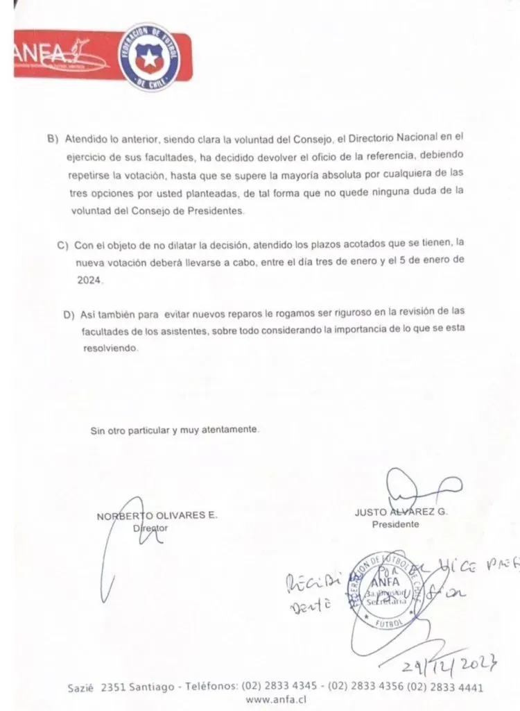 El documento de la ANFP que absuelve a Santiago City.
