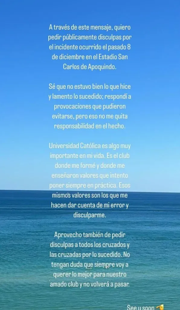 El mensaje escrito en las redes sociales de Nicolás Castillo.