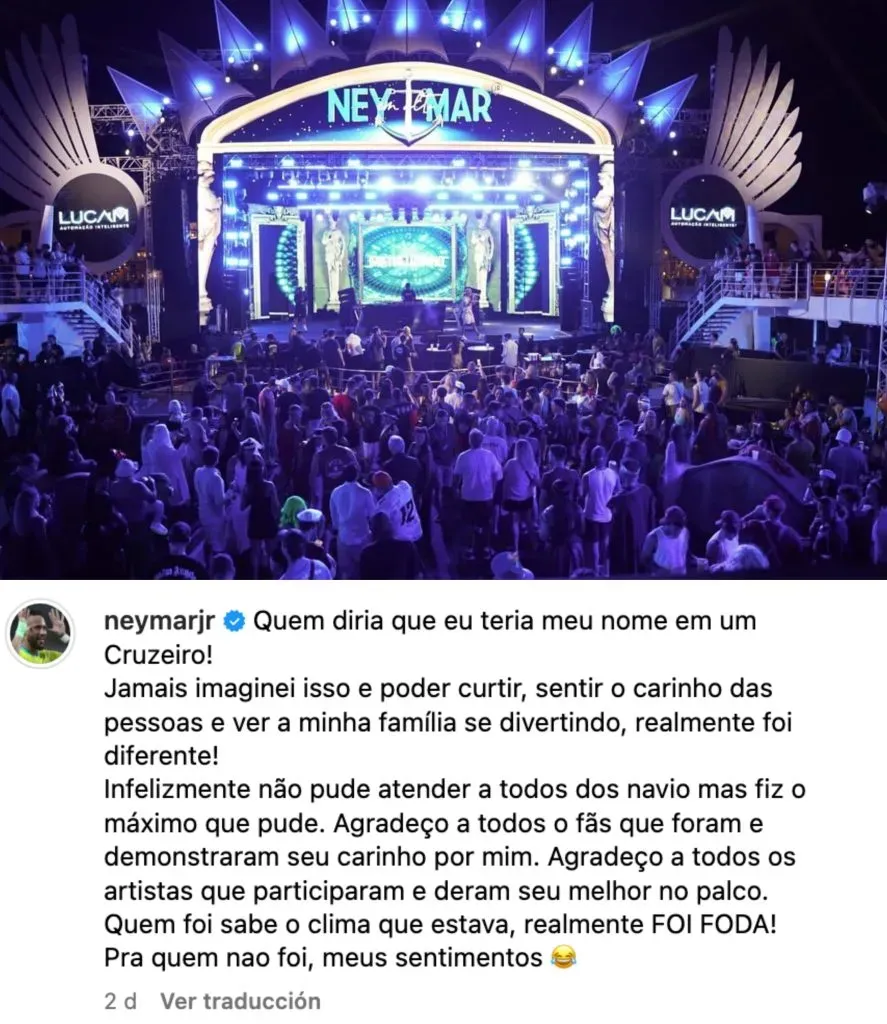 El posteo de Neymar Jr incluyó decenas de fotografías de la fiesta en su crucero. | Foto: Instagram neymarjr