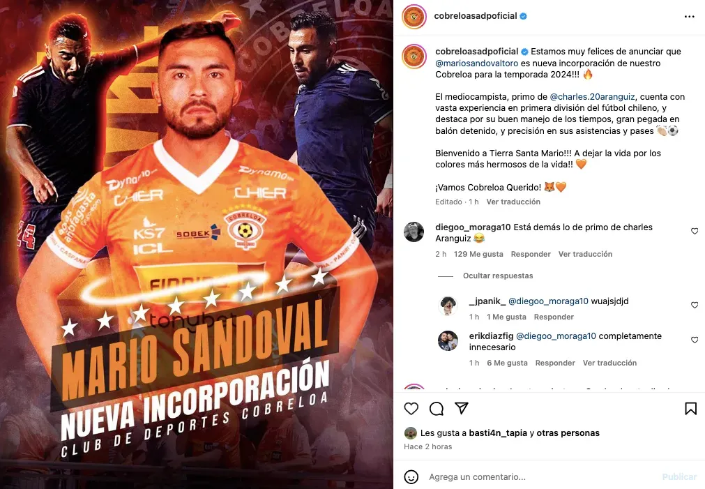 Mario Sandoval fue presentado en Cobreloa como el primo de Charles Aránguiz y los hinchas reaccionaron. Foto: Comunicaciones Cobreloa.