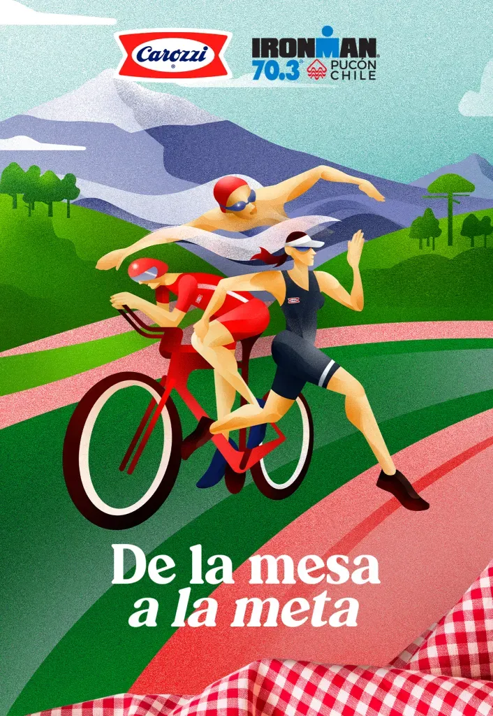 “De la mesa a la meta” es el lema de la participación de Carozzi como parte fundamental del Ironman 70.3 de Pucón 2024. Foto: Carozzi.