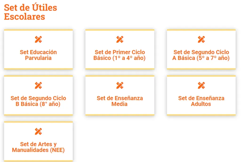 Pincha aquí para revisar el detalle de cada kit de útiles escolares.