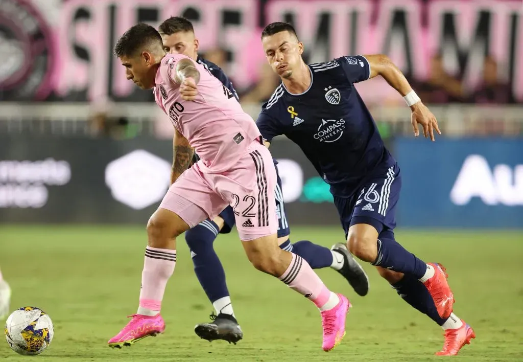 Nicolás Stefanelli en acción por el Inter Miami, donde ha marcado cuatro goles en 30 partidos.  (Cliff Hawkins/Getty Images)