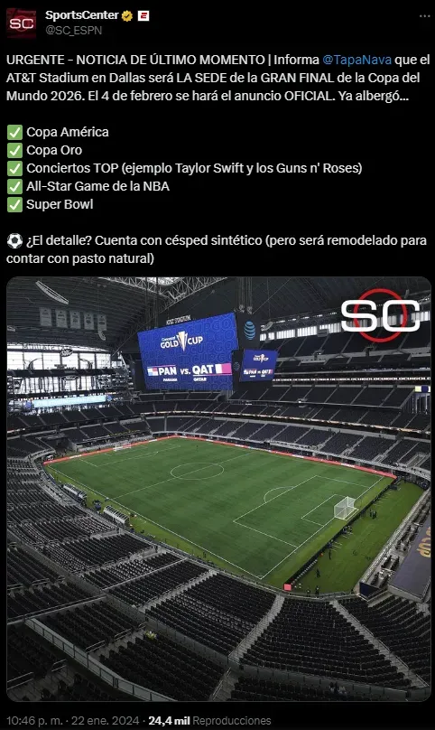 Información oficial de ESPN en “X”