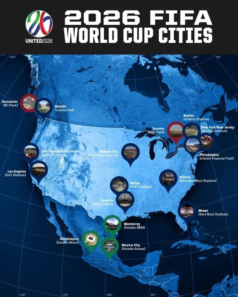 Ubicación de los estadios donde se jugará el Mundial de 2026 (ESPNFC)