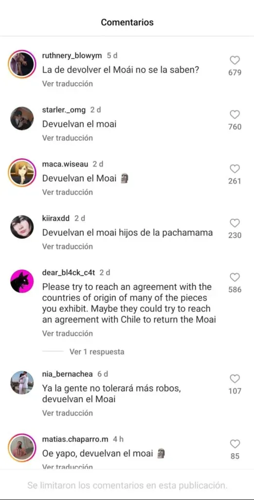Comentarios en el Instagram del Museo Británico