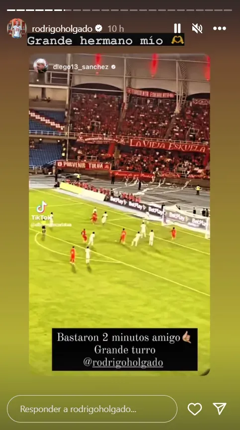 La felicidad del Mono Sánchez por el gol de Rodrigo Holgado. (Captura Instagram).