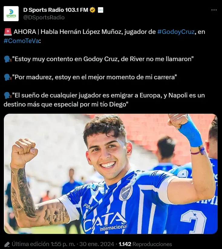 Hernán López Muñoz, una de las figuras de Godoy Cruz. (Captura Twitter).
