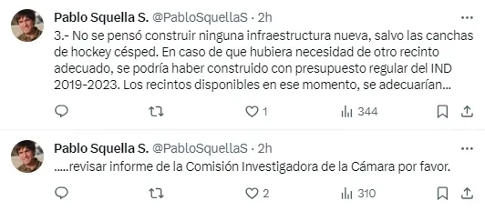 La respuestas en Twitter de Pablo Squella por su gestión previa Santiago 2023. | Foto: Captura.