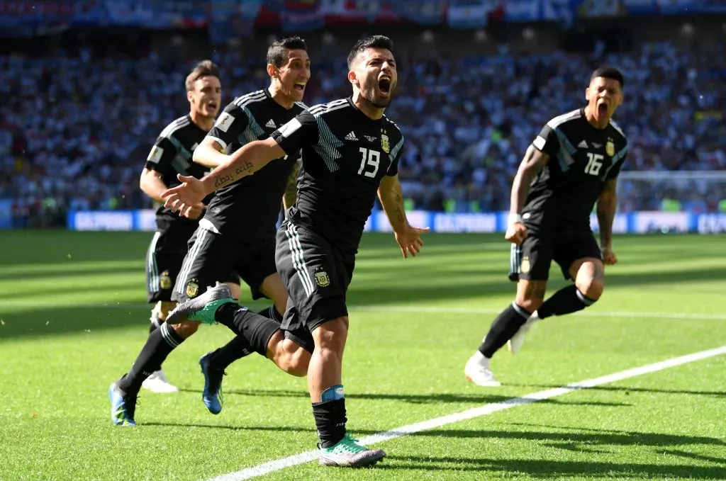 Agüero celebra su gol ante Islandia en Rusia 2018
