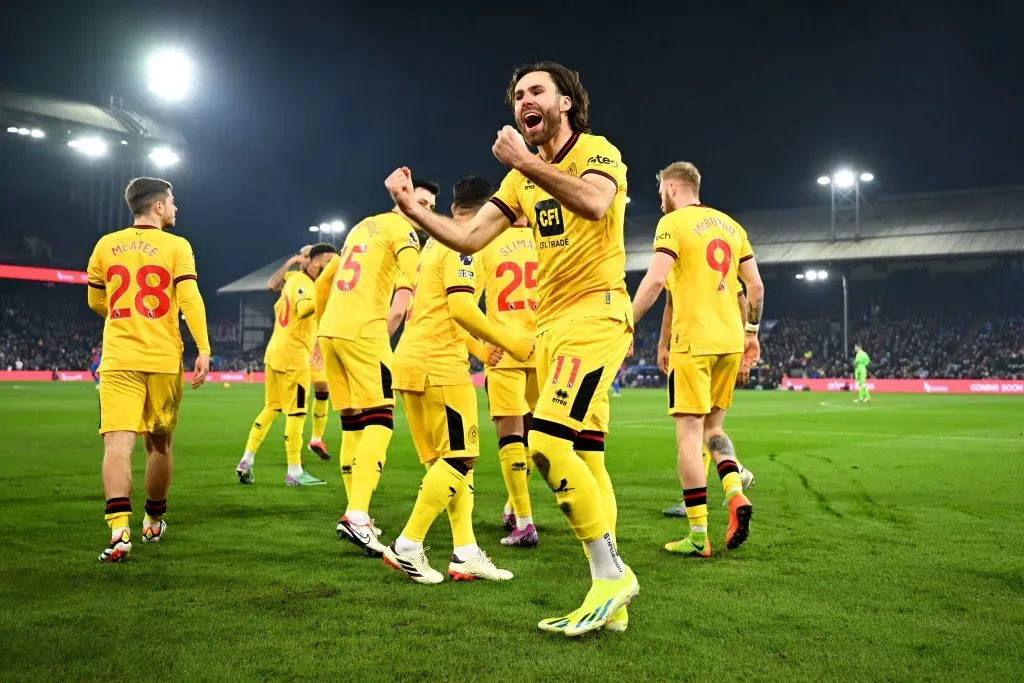 Ben Brereton festeja el gol que le anotó al Crystal Palace. (Justin Setterfield/Getty Images).