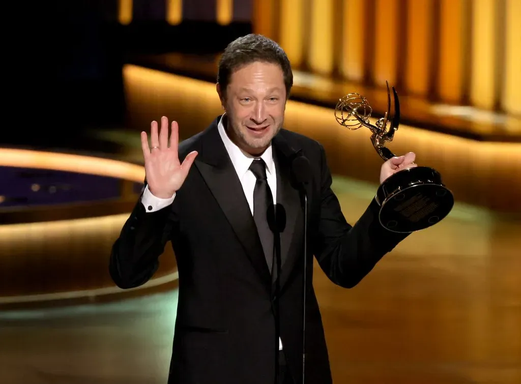 LOS ANGELES, CALIFORNIA – JANUARY 15: Ebon Moss-Bachrach accepts the Outstanding Supporting Actor in a Comedy Series award for “The Bear,” onstage during the 75th Primetime Emmy Awards at Peacock Theater on January 15, 2024 in Los Angeles, California. (Photo by Kevin Winter/Getty Images)