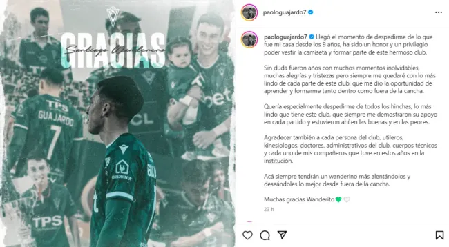 El mensaje de Paolo Guajardo. (Captura Instagram).