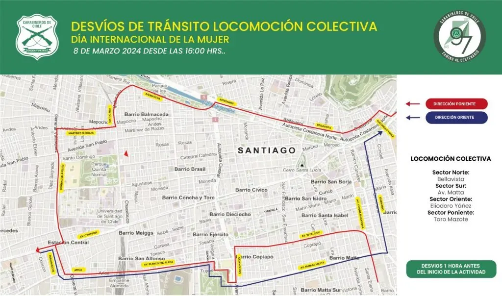 Desvíos de tránsito locomoción colectiva | Foto: Carabineros de Chile