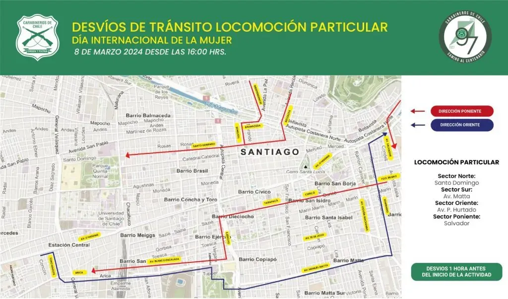 Desvíos de tránsito locomoción particular | Foto: Carabineros de Chile