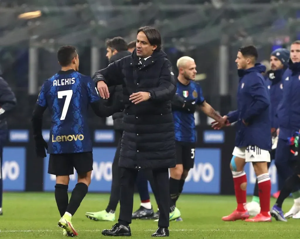 Simone Inzaghi y Alexis Sánchez en el Inter de Milán. (Marco Luzzani/Getty Images).