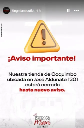 El mensaje de aviso de cierre de la tienda de Arturo Vidal. | Foto: Captura.