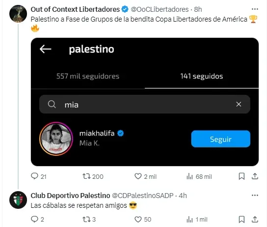 La respuesta de Palestino por seguir a Mia Khalifa. | Foto: Captura.